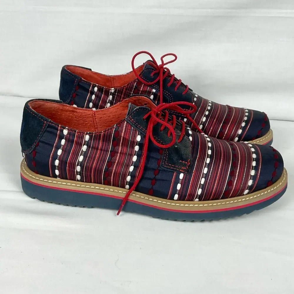 Zull Yakard Textile Oxfords Blue & Red Shoes Mens Size 8.5 Derby Lace-Up